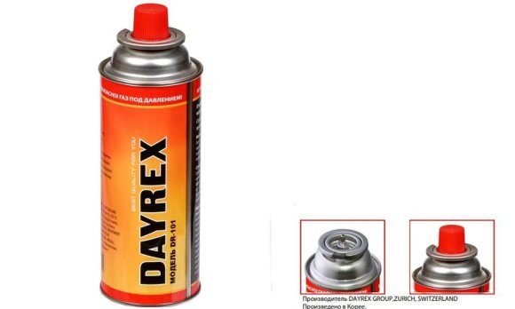 Цанговый газовый баллон для портативных газовых плит и горелок DAYREX 220 гр.  DR-101 (КОРЕЯ) 