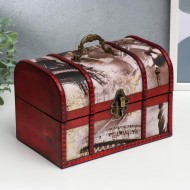 Шкатулка дерево состаренная "Цветы и города" сундучок 15х22х15,5 см Шкатулка дерево состаренная "Цветы и города" сундучок 15х22х15,5 см