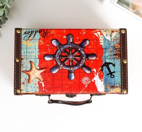 Шкатулка дерево "Штурвал и карта" 10,5х15х24 см Шкатулка дерево "Штурвал и карта" 10,5х15х24 см