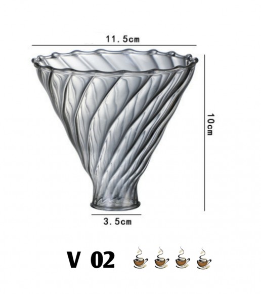 Воронка стеклянная (пуровер) V-02 для заваривания способом Hario. 1-4 чашки прозрачная