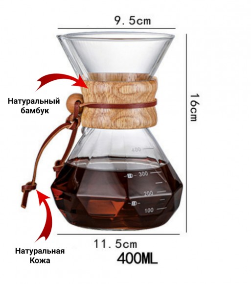 КЕМЕКС для кофе 400 мл. Кофейник (стальная воронка в комплекте). Граненый КЕМЕКС для кофе 400 мл. Кофейник (стальная воронка в комплекте). Граненый
