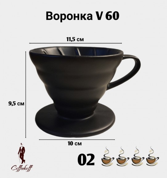Воронка черная керамическая (пуровер) V-02 для заваривания способом Hario. 1-4 чашки 