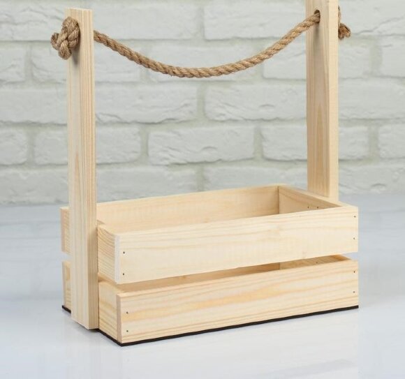 Кашпо подарочное деревянное с ручкой канат 25.5×15×30 см Кашпо подарочное деревянное с ручкой канат 25.5×15×30 см