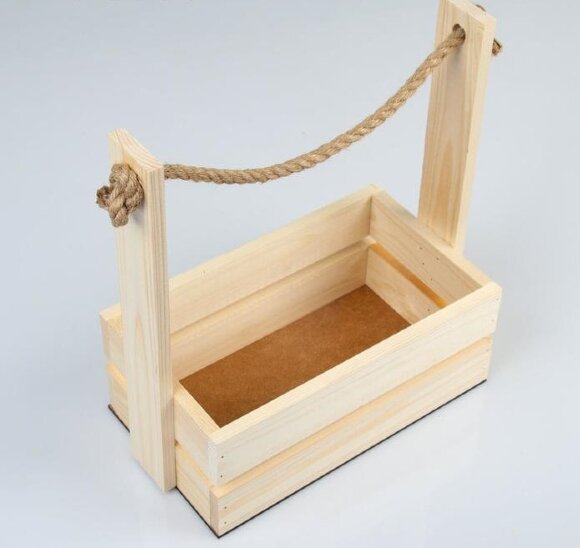 Кашпо подарочное деревянное с ручкой канат 25.5×15×30 см Кашпо подарочное деревянное с ручкой канат 25.5×15×30 см