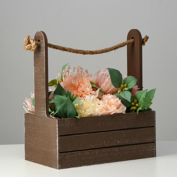 Кашпо подарочное деревянное с ручкой канат 25.5×15×30 см Кашпо подарочное деревянное с ручкой канат 25.5×15×30 см