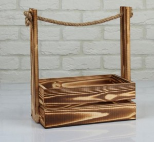 Кашпо подарочное деревянное с ручкой канат 25.5×15×30 см 