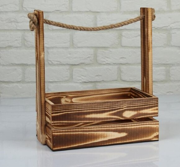 Кашпо подарочное деревянное с ручкой канат 25.5×15×30 см 