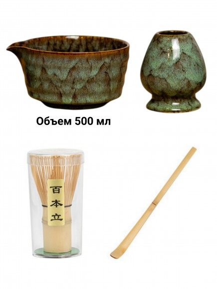 Набор для приготовления матчи, 4 пр. Пятнистый мрамор зел.